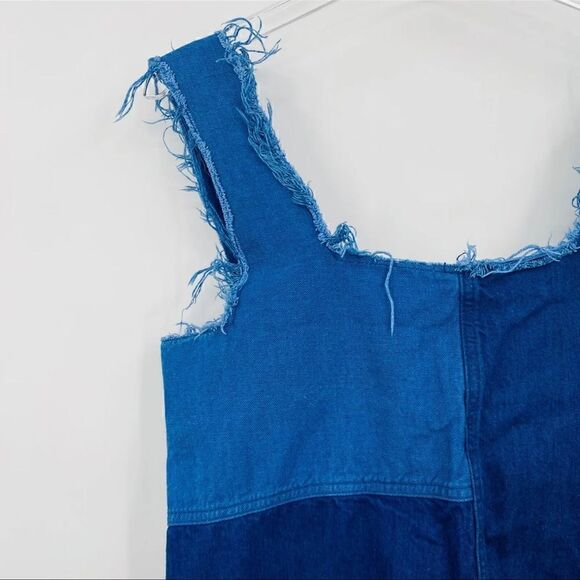 NEW Zara Size Small Denim Patchwork Raw Hem Nona Sleeveless Overall Romper - Picture 4 of 9